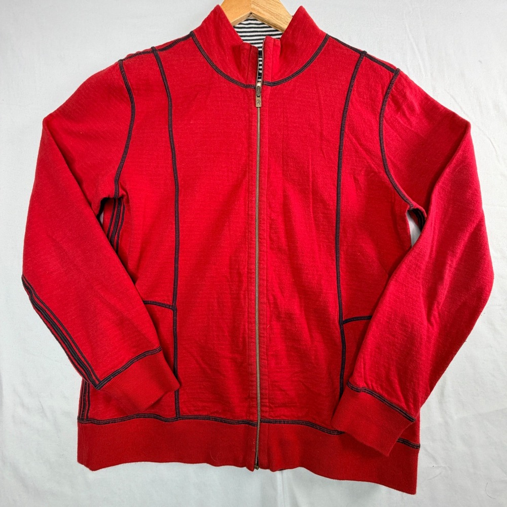 Tommy Bahama Sweatshirt M Red Full Zip Mock Neck Contrast Stitch Jacket